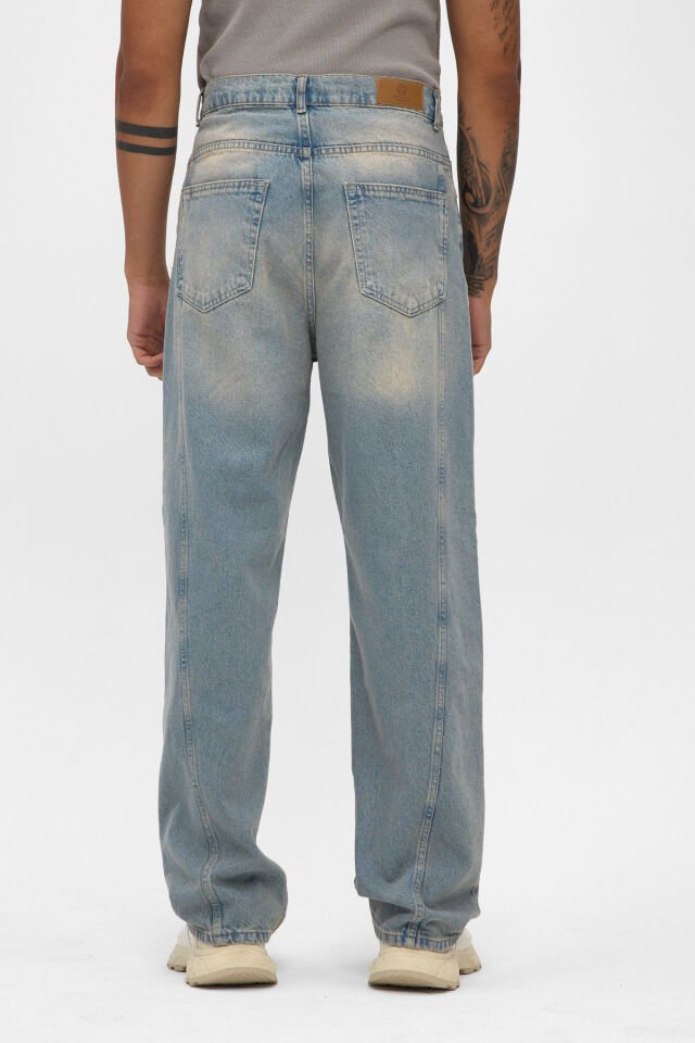 Erkek Baggy Jean Pantolon Açık Mavi Yıkamalı Rahat Kalıp