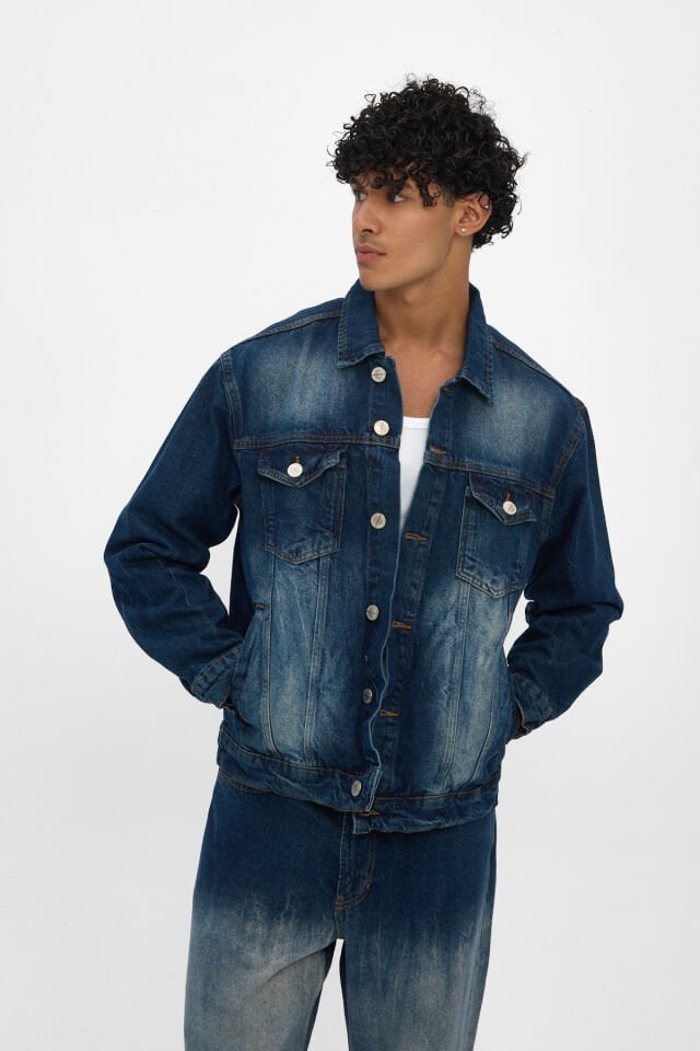Erkek Denim Ceket Indigo Yıkamalı