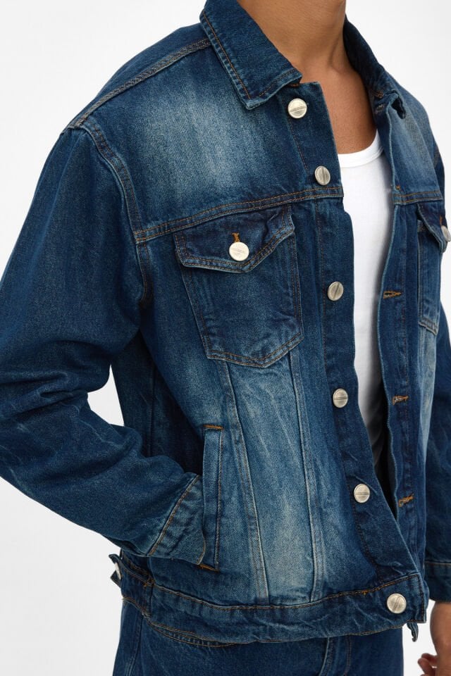 Erkek Denim Ceket Indigo Yıkamalı