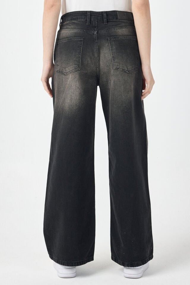 Siyah Kadın Jean Pantolon Washed Baggy