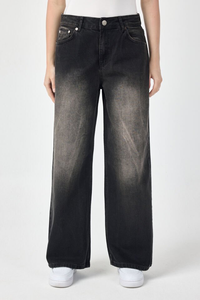 Siyah Kadın Jean Pantolon Washed Baggy