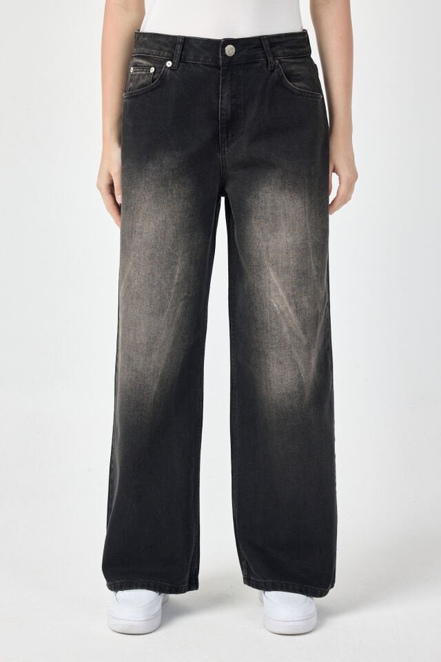 Siyah Kadın Jean Pantolon Washed Baggy