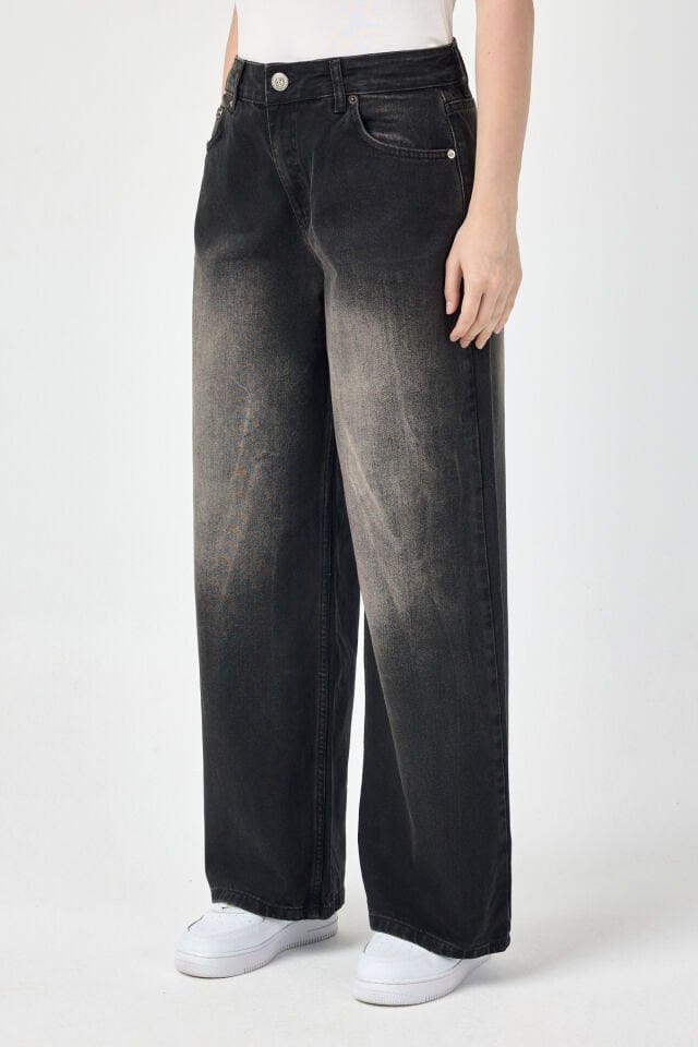 Siyah Kadın Jean Pantolon Washed Baggy
