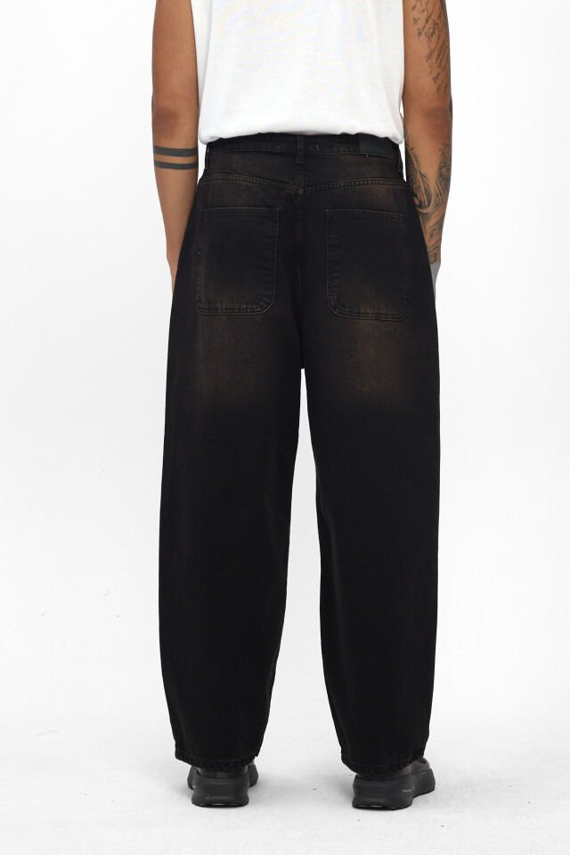 Erkek Wide Baggy Jean Kızıl Tintli Denim Pantolon
