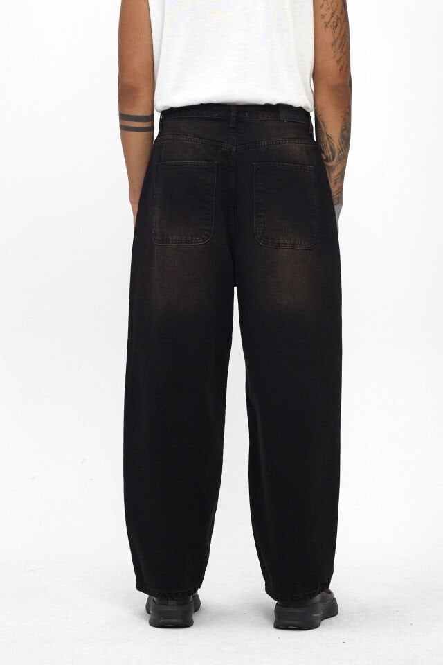 Erkek Wide Baggy Jean Kızıl Tintli Denim Pantolon