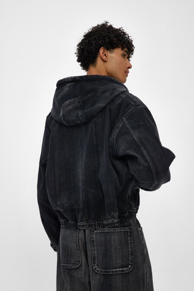 Black Brush Erkek Denim Hoodie