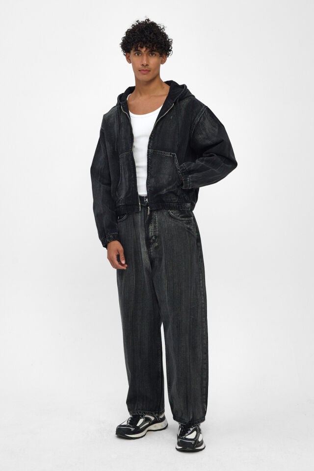 Black Brush Erkek Denim Hoodie