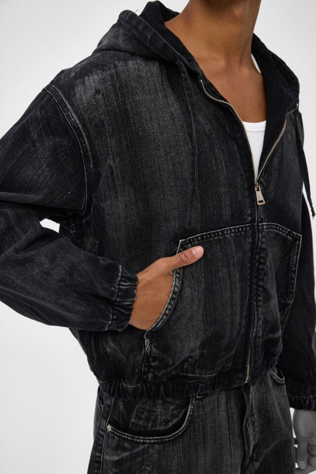 Black Brush Erkek Denim Hoodie