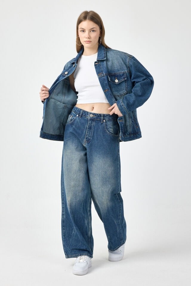 Kadın Oversize Denim Ceket Indigo Fade