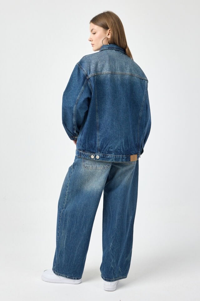 Kadın Oversize Denim Ceket Indigo Fade