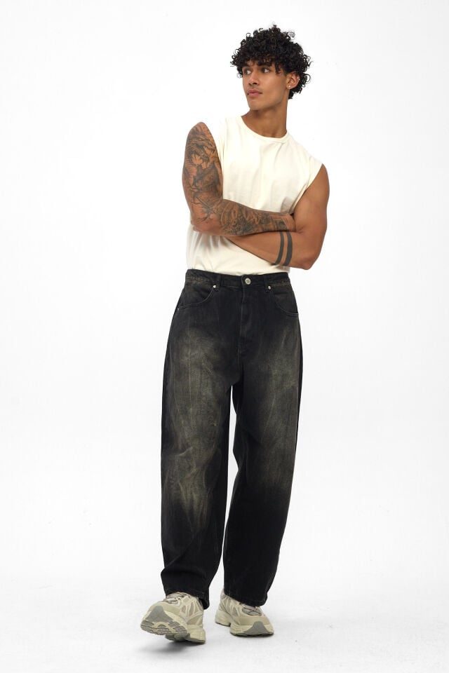 Signature Tie Black Tint Erkek Wide Baggy Jean