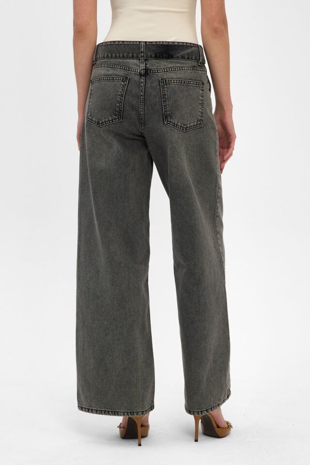 Kadın Yüksek Bel Wide Leg Jean Pantolon Antrasit Fade