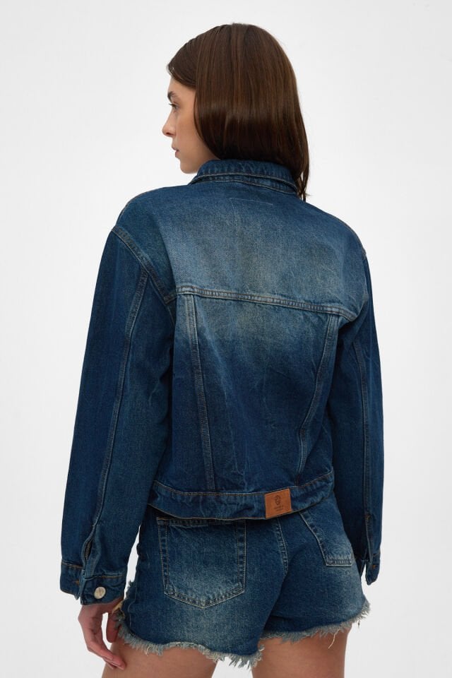 Aura Fade İndigo Oversize Kadın Denim Ceket