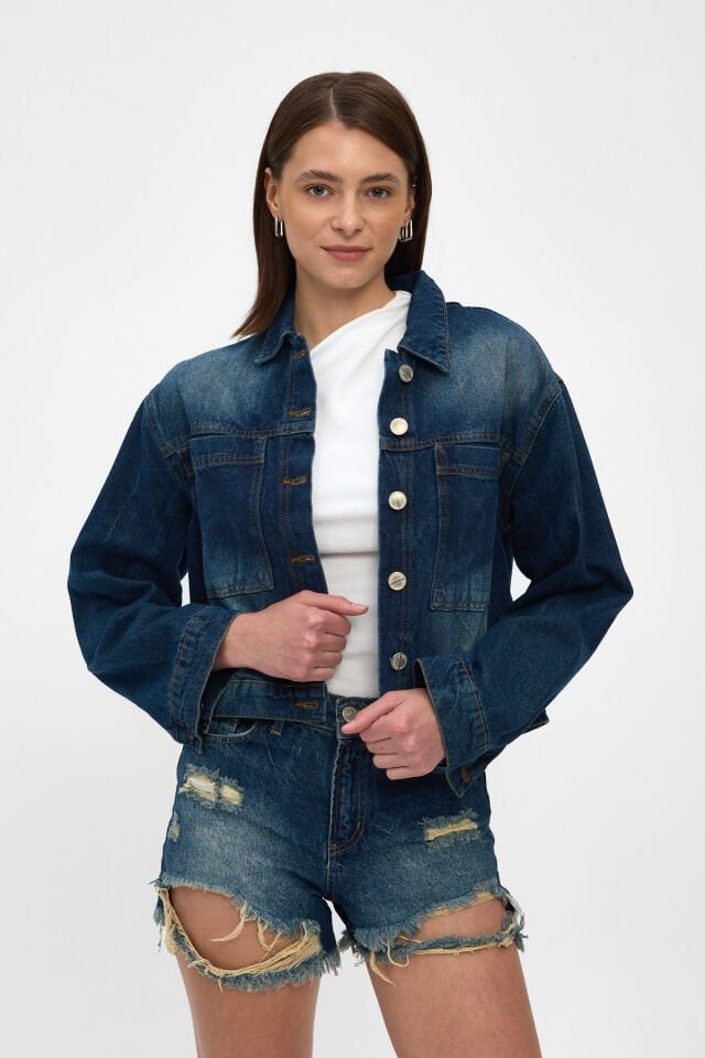 Aura Fade İndigo Oversize Kadın Denim Ceket