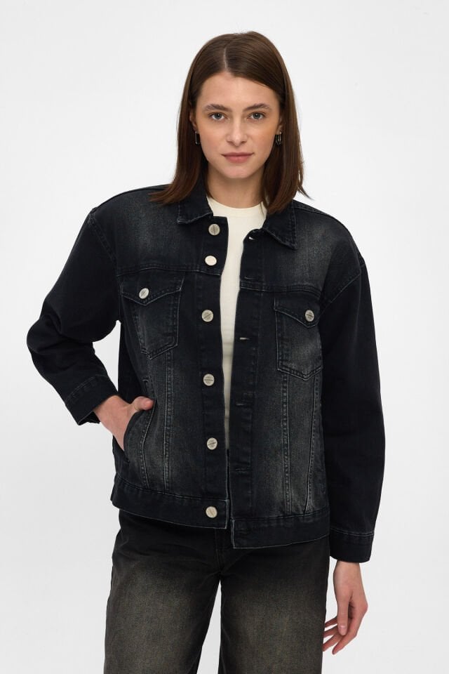 Noir Fade Siyah Oversize Kadın Denim Ceket