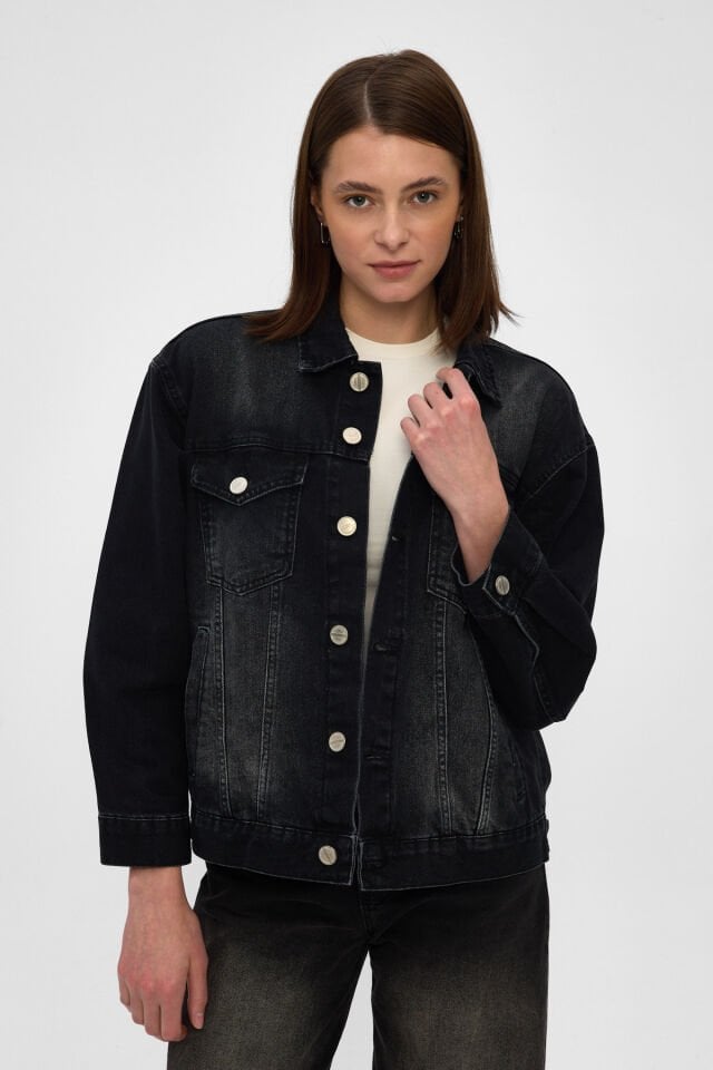 Noir Fade Siyah Oversize Kadın Denim Ceket