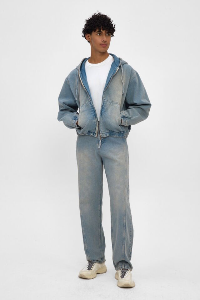 Ice Fade Açık Mavi Kapüşonlu Erkek Denim Ceket