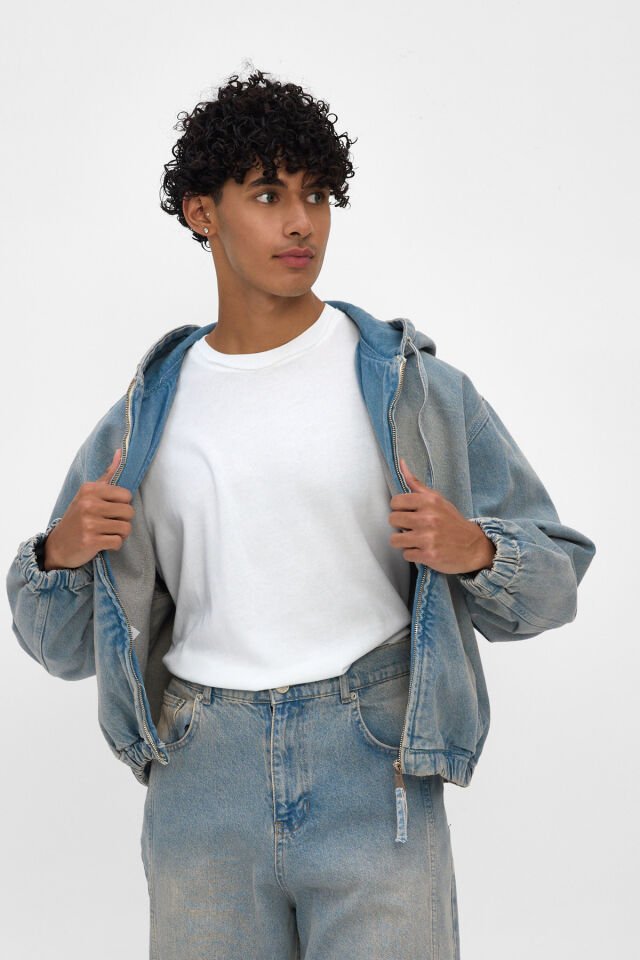 Ice Fade Açık Mavi Kapüşonlu Erkek Denim Ceket