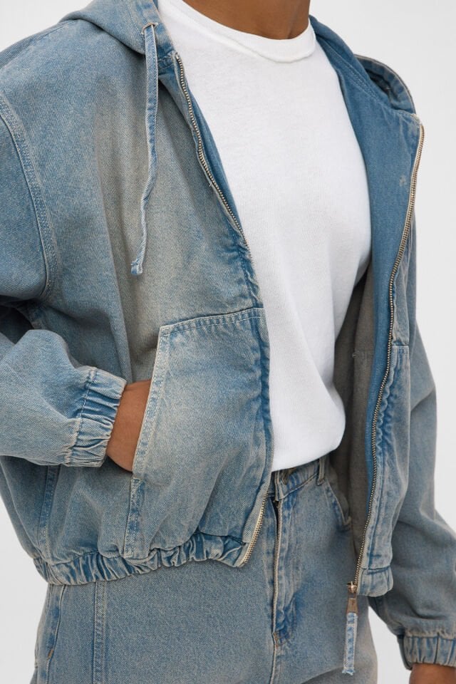 Ice Fade Açık Mavi Kapüşonlu Erkek Denim Ceket