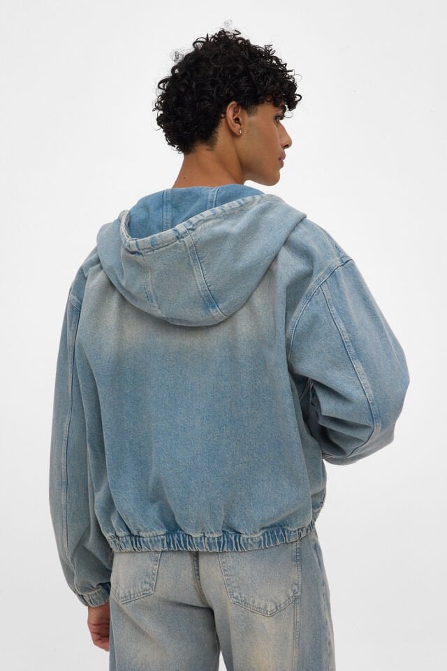 Ice Fade Açık Mavi Kapüşonlu Erkek Denim Ceket